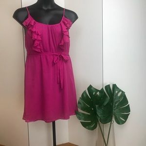 Hot Pink Ruffled Summer Dress With Tie